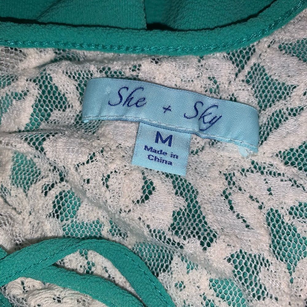 She + Sky Green Silk Blend Embroidery Dress Size Medium - Picture 6 of 7